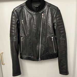 Theory Black Patent Leather Bomber Jacket Size P